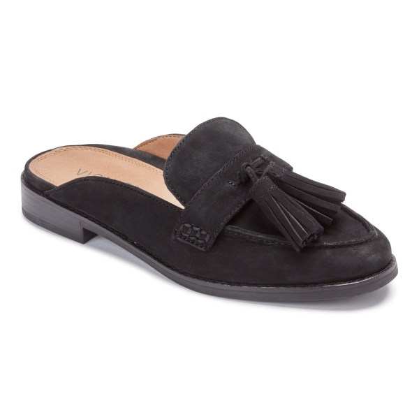 Vionic Flats Ireland - Reagan Nubuck Mule Black - Womens Shoes For Sale | FVPCR-2714